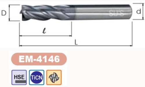 HSE End Mills Standard 4 Flutes & TiCN Coated Standard 4 Flutes Inch