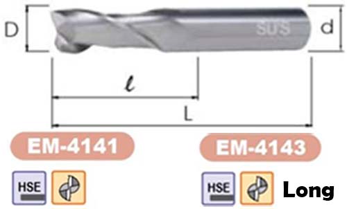 hse end mills standard 2 & long 2 flutes