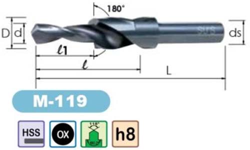 sink & step drills for screw thread 180 degre